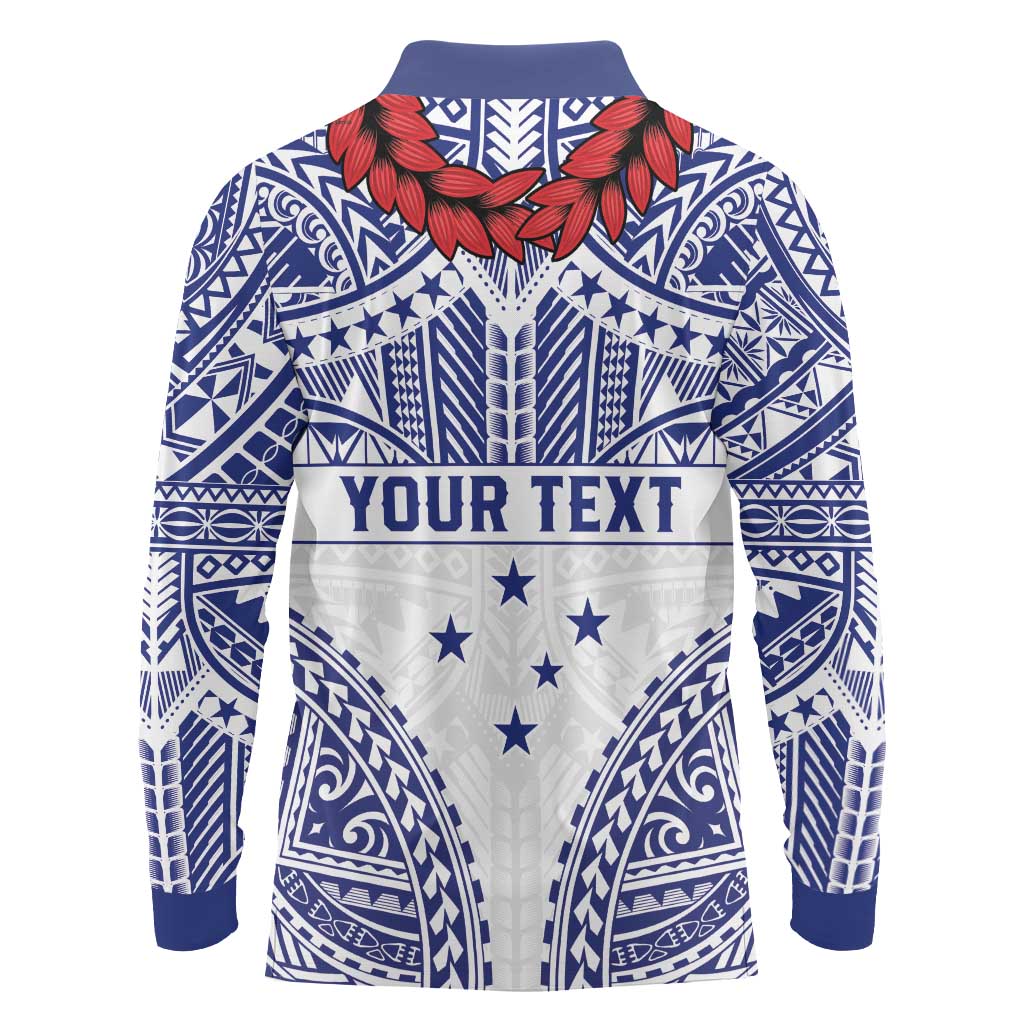 Personalised Toa Samoa Rugby Spirit Long Sleeve Polo Shirt White Samoan Tribal Pattern LT9 - Polynesian Pride