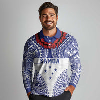 Personalised Toa Samoa Rugby Spirit Long Sleeve Polo Shirt White Samoan Tribal Pattern LT9 - Polynesian Pride