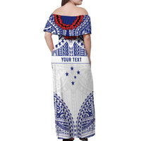 Personalised Toa Samoa Rugby Spirit Off Shoulder Maxi Dress White Samoan Tribal Pattern - Polynesian Pride