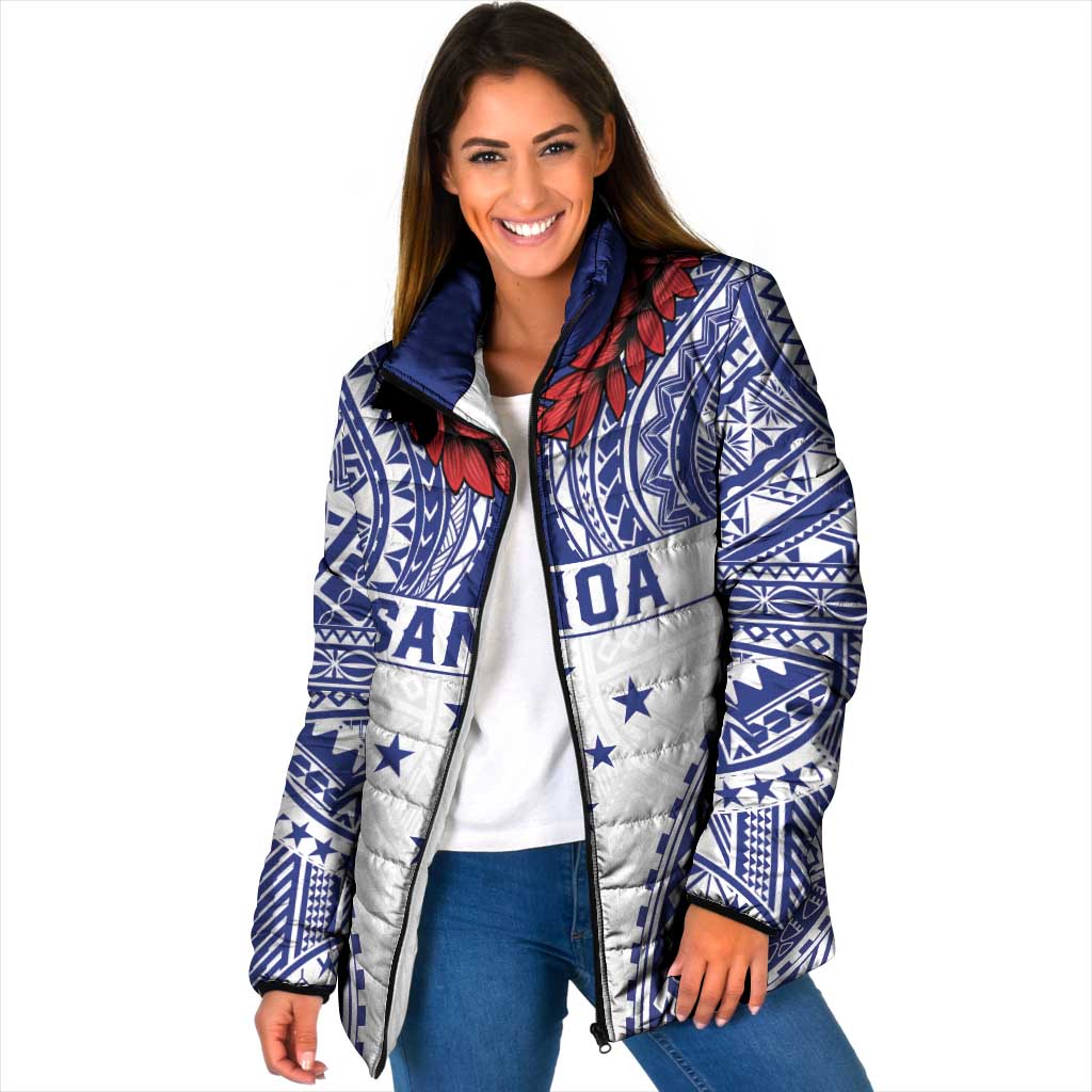 Personalised Toa Samoa Rugby Spirit Padded Jacket White Samoan Tribal Pattern - Polynesian Pride