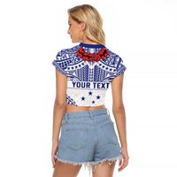 Personalised Toa Samoa Rugby Spirit Raglan Cropped T Shirt White Samoan Tribal Pattern - Polynesian Pride