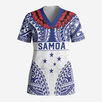 Personalised Toa Samoa Rugby Spirit Scrub Top White Samoan Tribal Pattern - Polynesian Pride