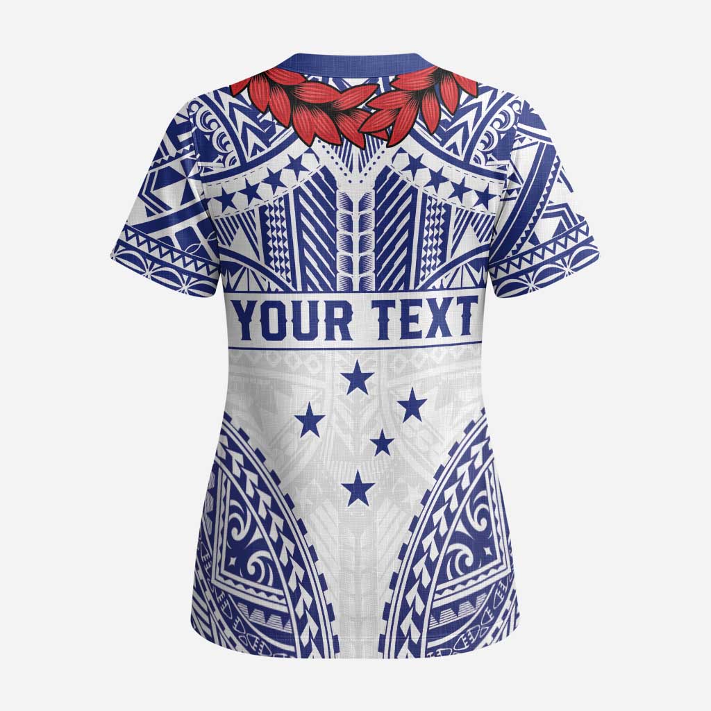 Personalised Toa Samoa Rugby Spirit Scrub Top White Samoan Tribal Pattern - Polynesian Pride
