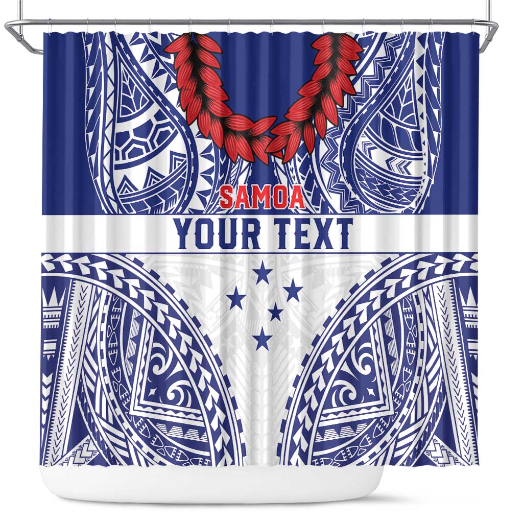 Personalised Toa Samoa Rugby Spirit Shower Curtain White Samoan Tribal Pattern - Polynesian Pride