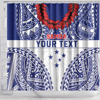 Personalised Toa Samoa Rugby Spirit Shower Curtain White Samoan Tribal Pattern - Polynesian Pride