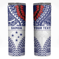 Personalised Toa Samoa Rugby Spirit Skinny Tumbler White Samoan Tribal Pattern - Polynesian Pride