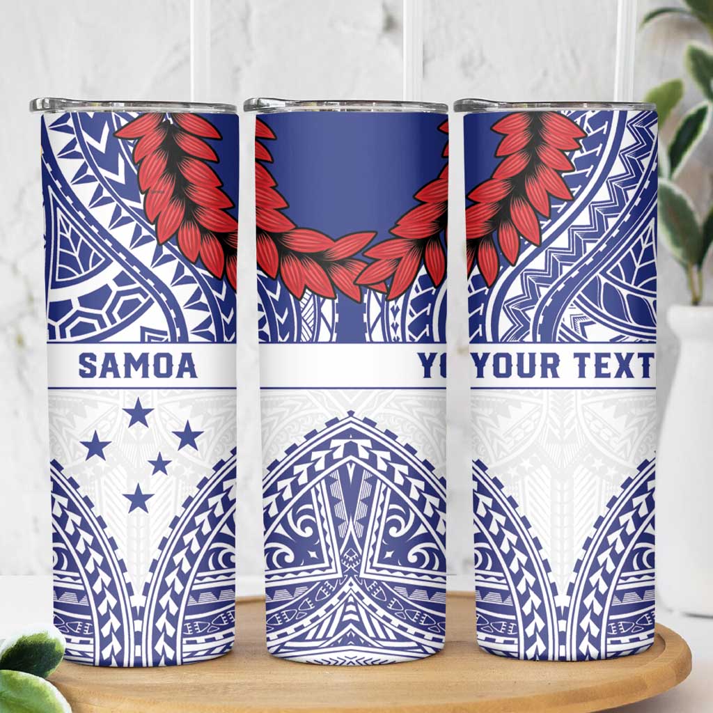 Personalised Toa Samoa Rugby Spirit Skinny Tumbler White Samoan Tribal Pattern - Polynesian Pride