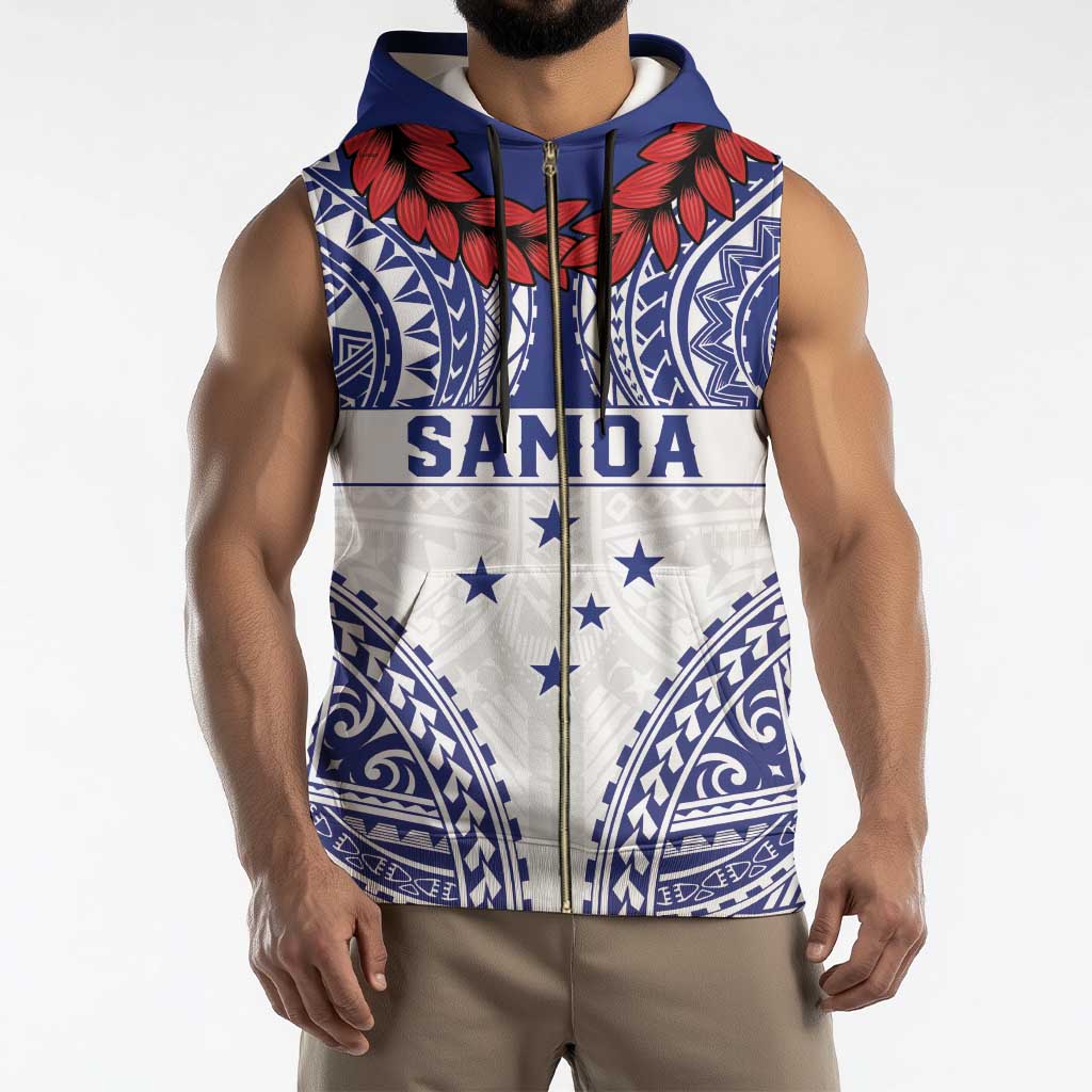 Personalised Toa Samoa Rugby Spirit Sleeveless Zip Hoodie White Samoan Tribal Pattern - Polynesian Pride
