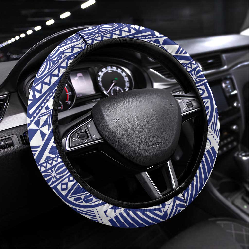 Toa Samoa Rugby Spirit Steering Wheel Cover White Samoan Tribal Pattern LT9 Universal Fit White - Polynesian Pride