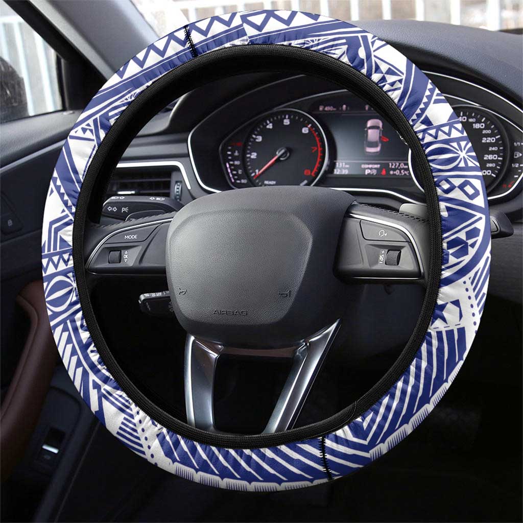 Toa Samoa Rugby Spirit Steering Wheel Cover White Samoan Tribal Pattern LT9 - Polynesian Pride