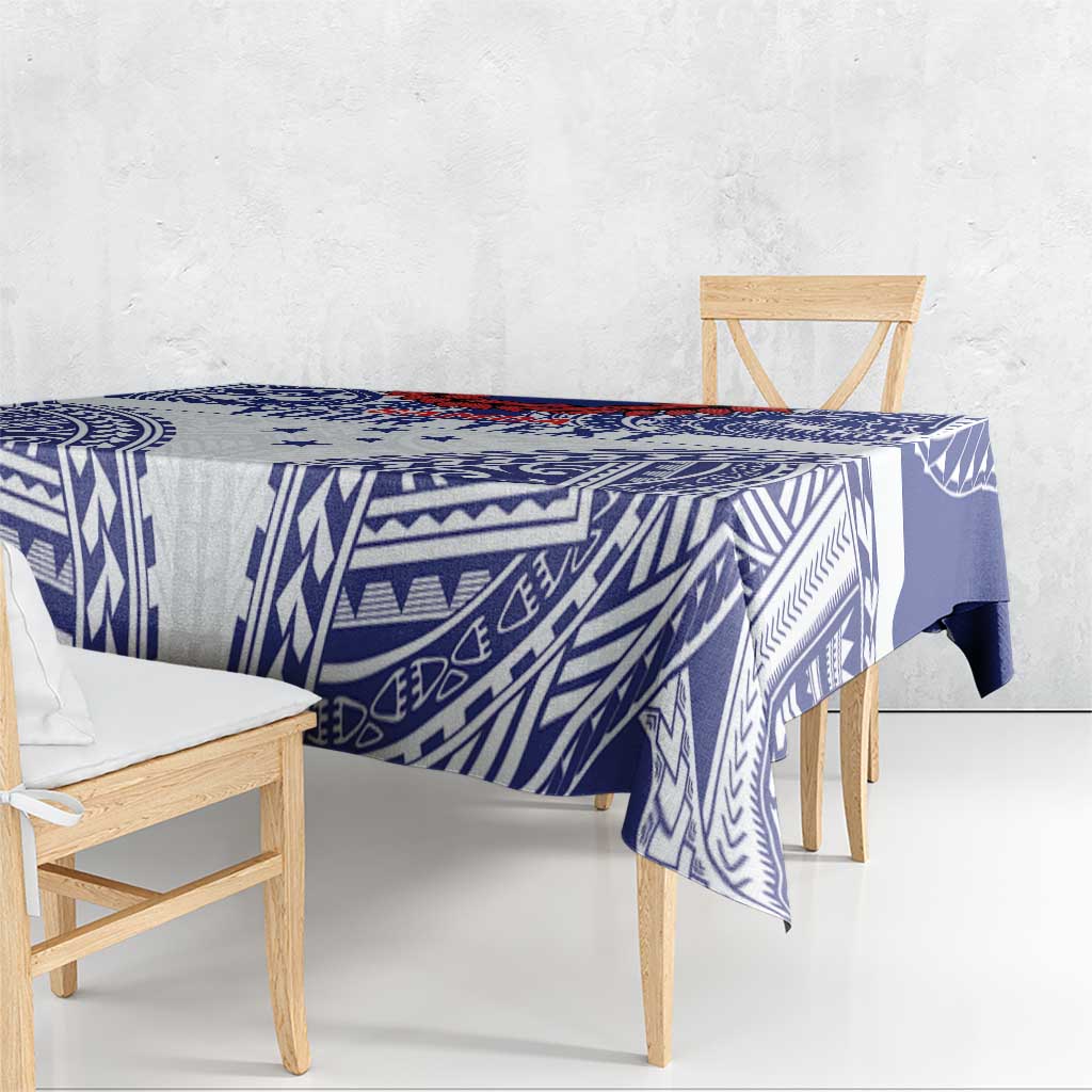 Personalised Toa Samoa Rugby Spirit Tablecloth White Samoan Tribal Pattern - Polynesian Pride