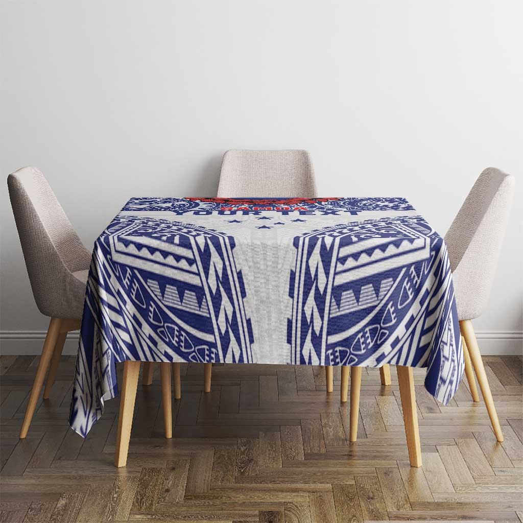 Personalised Toa Samoa Rugby Spirit Tablecloth White Samoan Tribal Pattern - Polynesian Pride