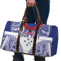 Personalised Toa Samoa Rugby Spirit Travel Bag White Samoan Tribal Pattern - Polynesian Pride