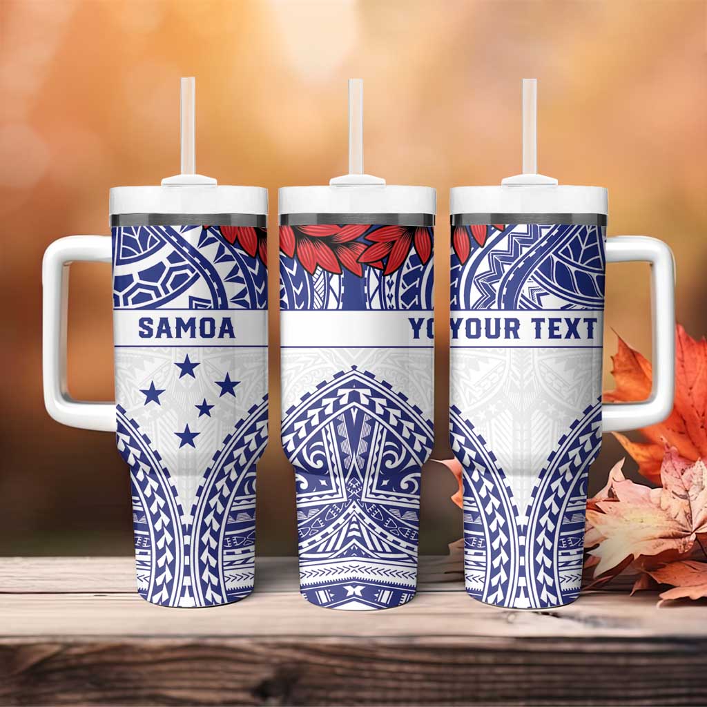 Personalised Toa Samoa Rugby Spirit Tumbler With Handle White Samoan Tribal Pattern - Polynesian Pride