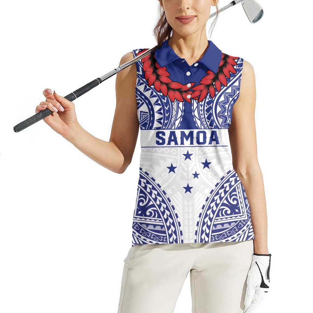 Personalised Toa Samoa Rugby Spirit Women Sleeveless Polo Shirt White Samoan Tribal Pattern LT9 - Polynesian Pride