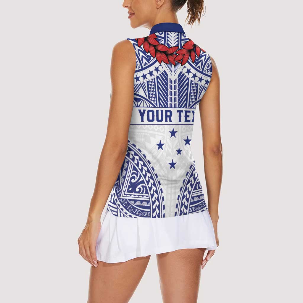 Personalised Toa Samoa Rugby Spirit Women Sleeveless Polo Shirt White Samoan Tribal Pattern LT9 - Polynesian Pride