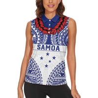 Personalised Toa Samoa Rugby Spirit Women Sleeveless Polo Shirt White Samoan Tribal Pattern LT9 - Polynesian Pride