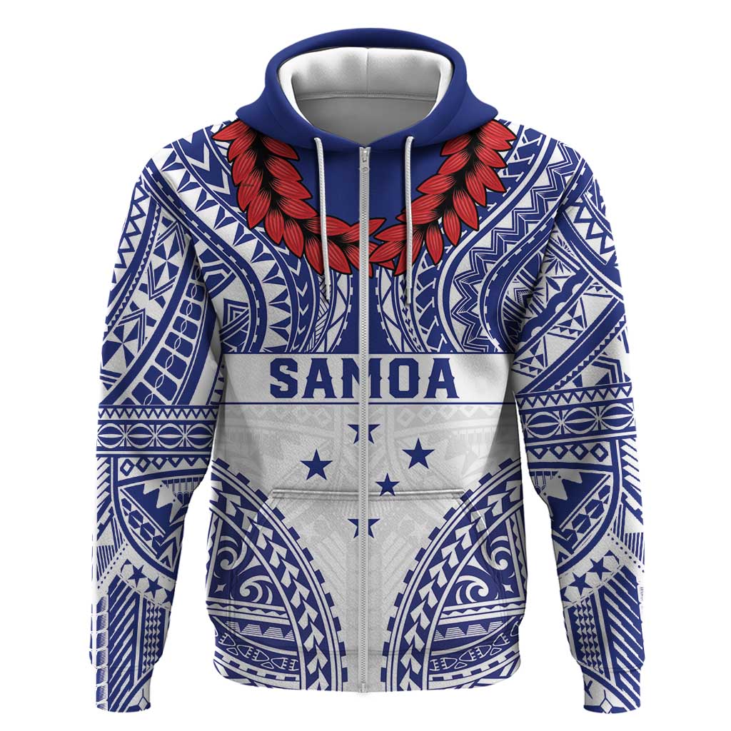 Personalised Toa Samoa Rugby Spirit Zip Hoodie White Samoan Tribal Pattern - Polynesian Pride
