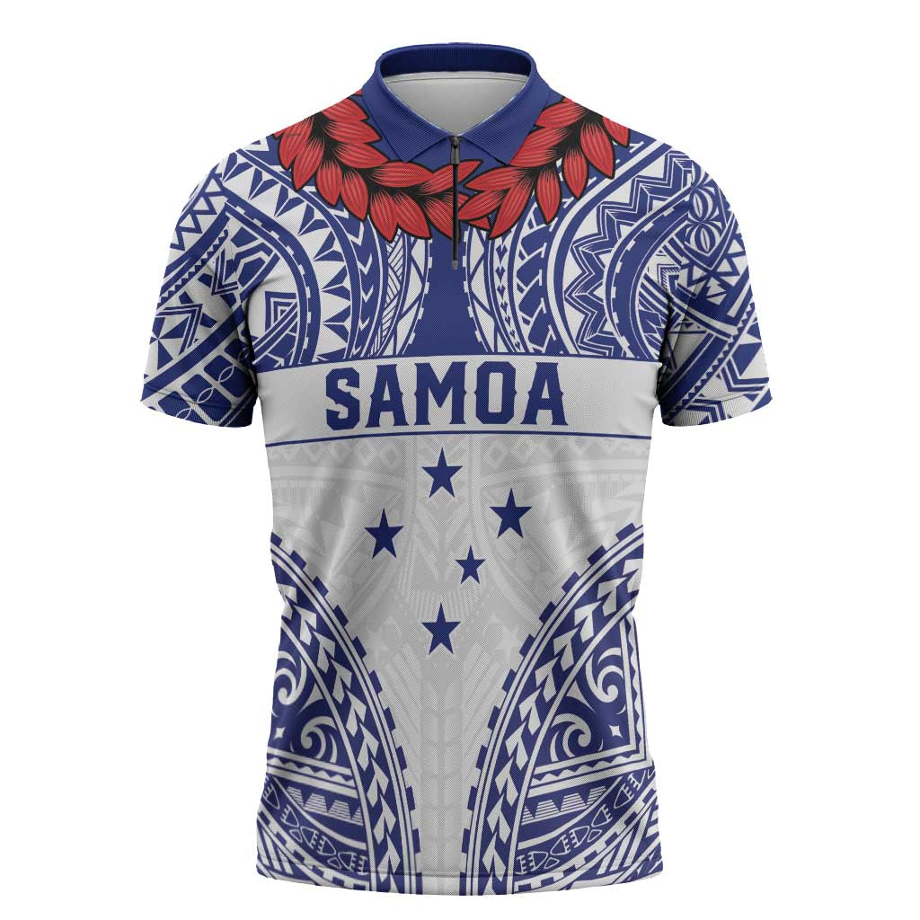 Personalised Toa Samoa Rugby Spirit Zipper Polo Shirt White Samoan Tribal Pattern LT9 White - Polynesian Pride
