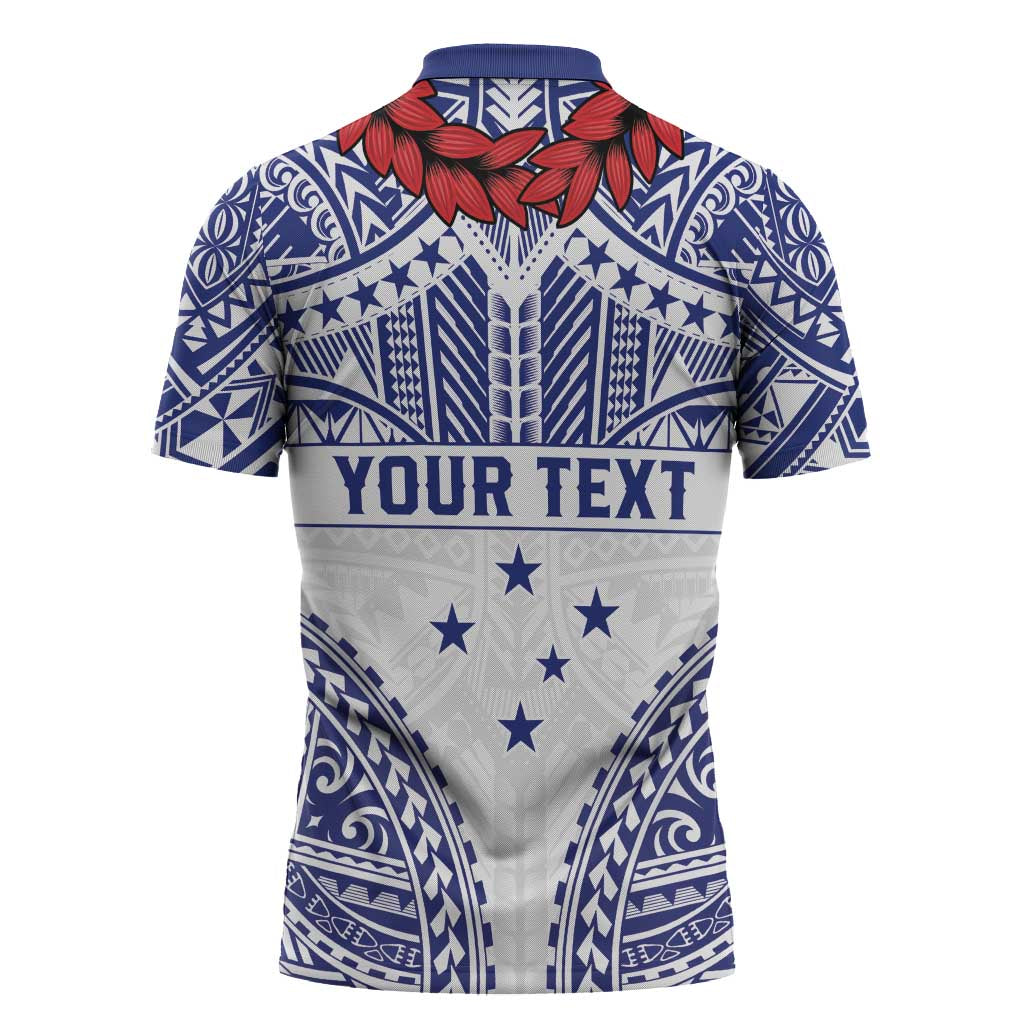 Personalised Toa Samoa Rugby Spirit Zipper Polo Shirt White Samoan Tribal Pattern LT9 - Polynesian Pride