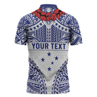 Personalised Toa Samoa Rugby Spirit Zipper Polo Shirt White Samoan Tribal Pattern LT9 - Polynesian Pride