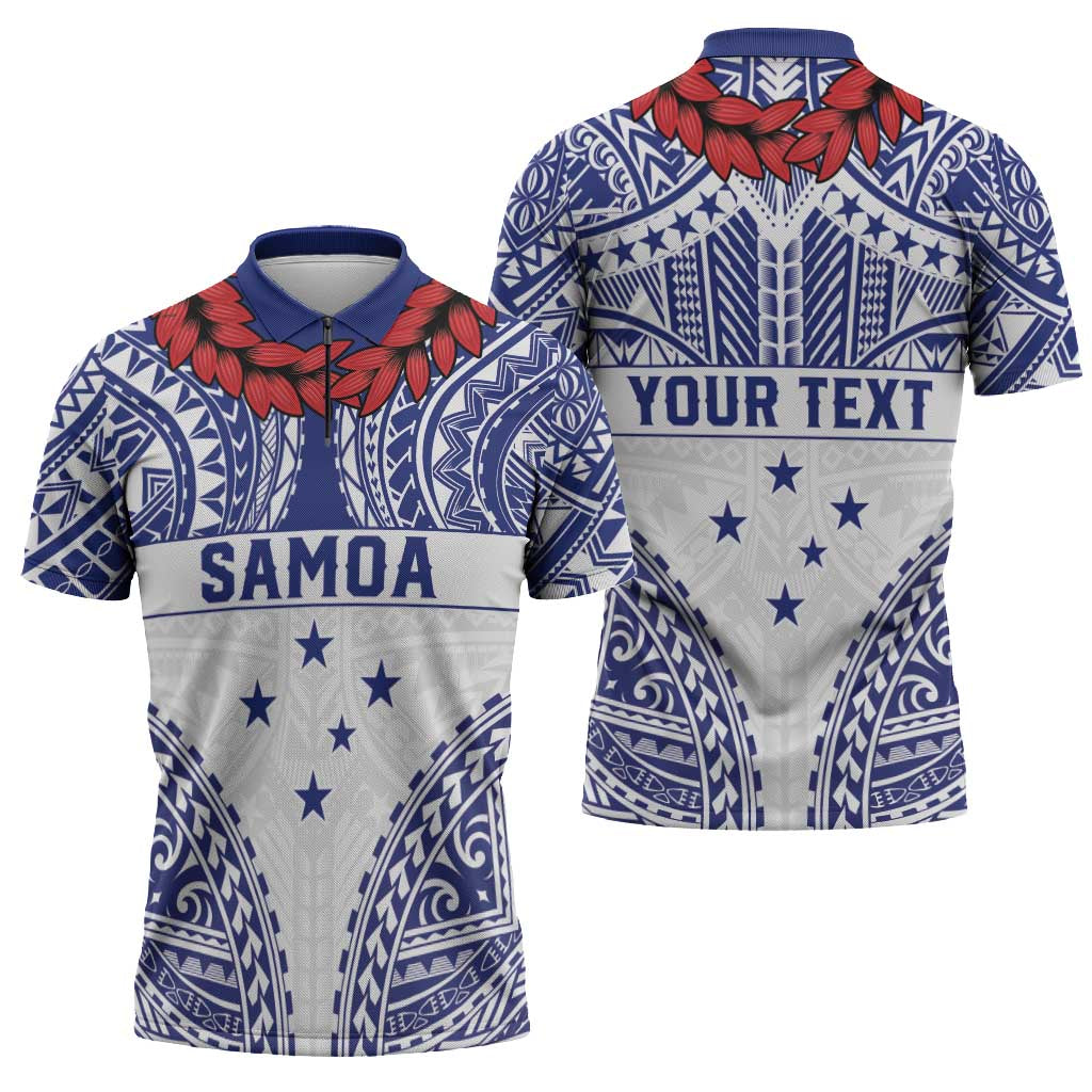 Personalised Toa Samoa Rugby Spirit Zipper Polo Shirt White Samoan Tribal Pattern LT9 - Polynesian Pride