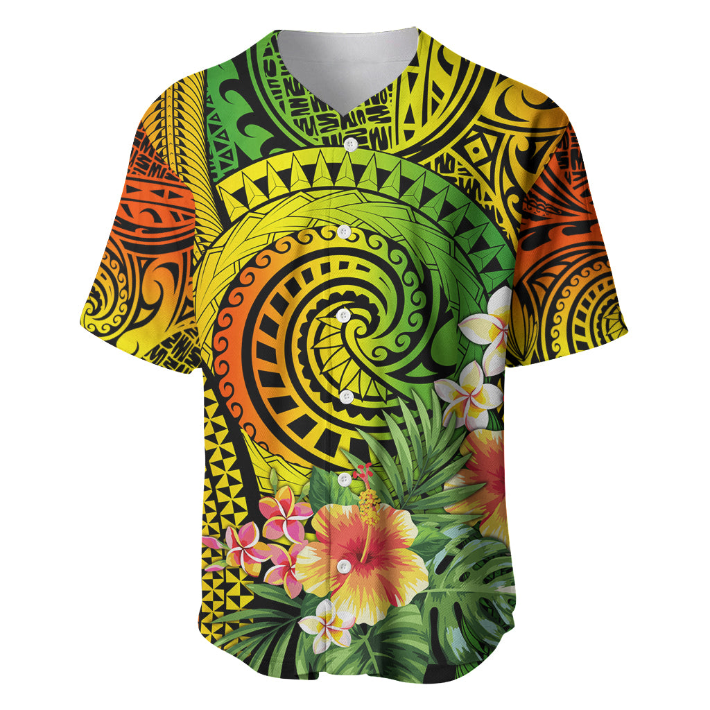 Polynesia Baseball Jersey Pasifika Tribal with Tropical Flowers LT9 Reggae - Polynesian Pride