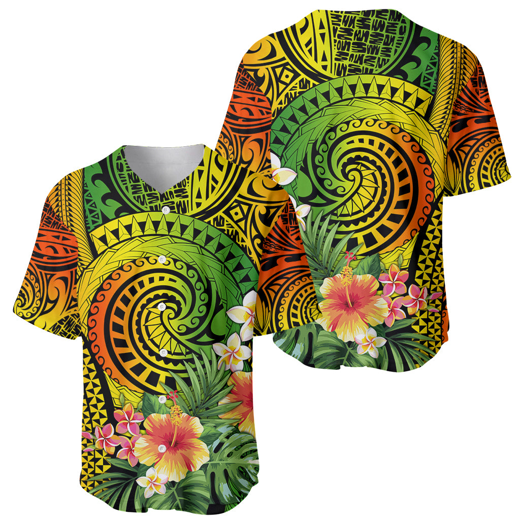 Polynesia Baseball Jersey Pasifika Tribal with Tropical Flowers LT9 - Polynesian Pride