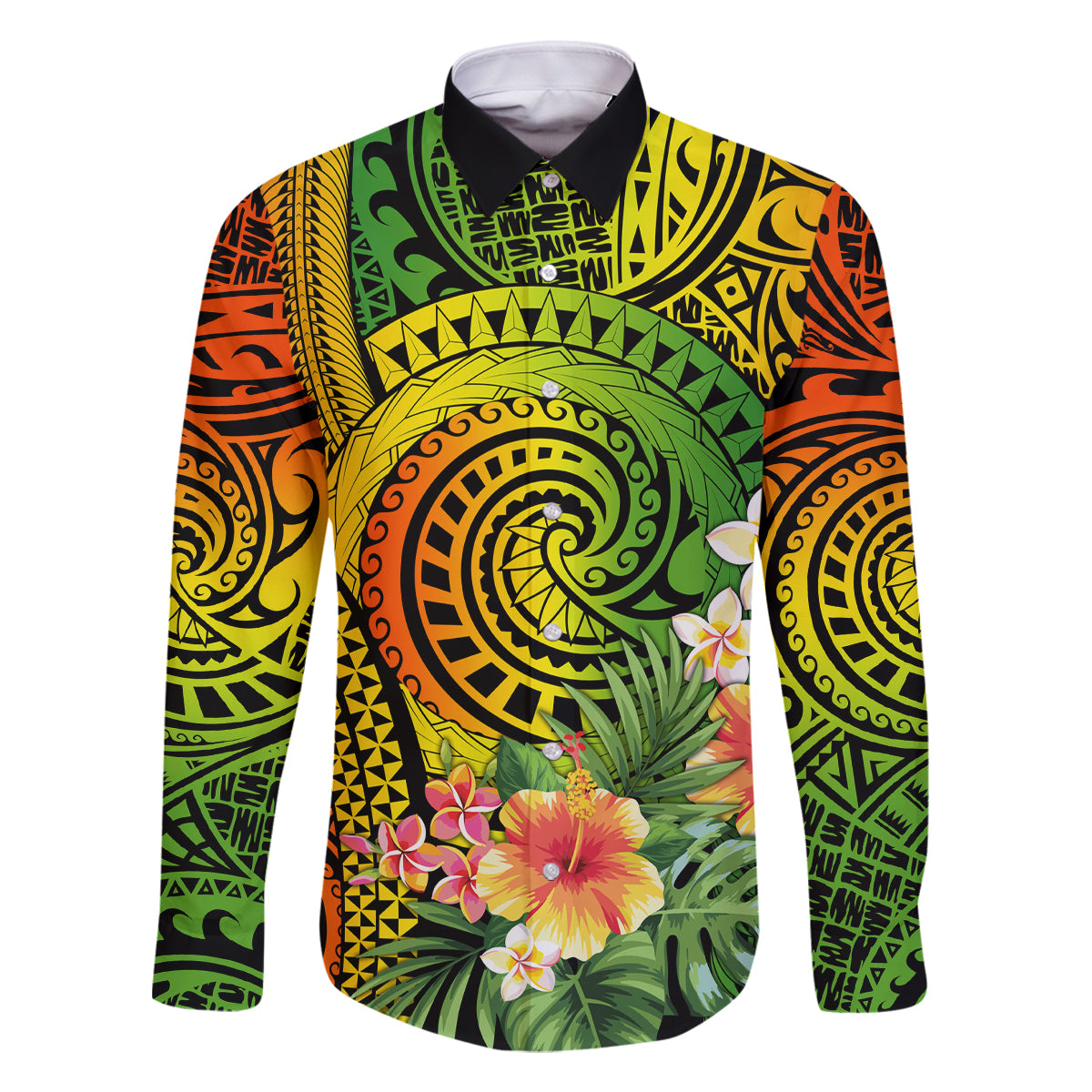 Polynesia Family Matching Mermaid Dress and Hawaiian Shirt Pasifika Tribal with Tropical Flowers LT9 Dad's Shirt - Long Sleeve Reggae - Polynesian Pride