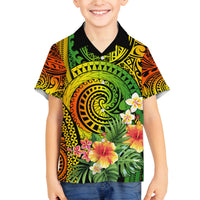 Polynesia Family Matching Puletasi Dress and Hawaiian Shirt Pasifika Tribal with Tropical Flowers LT9 Son's Shirt Reggae - Polynesian Pride