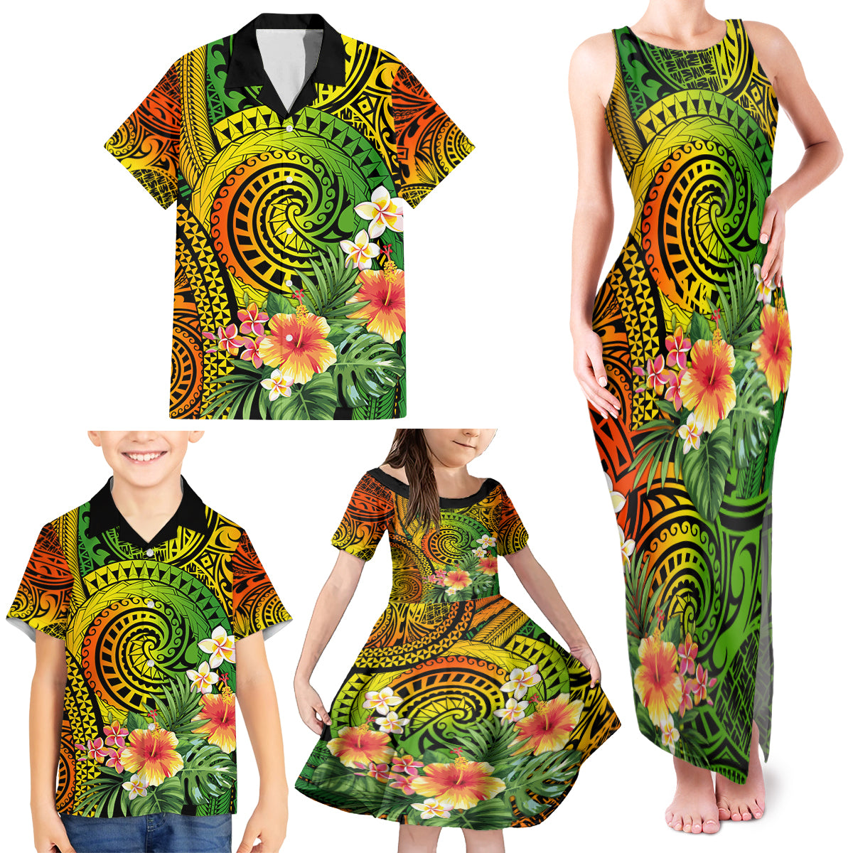 Polynesia Family Matching Tank Maxi Dress and Hawaiian Shirt Pasifika Tribal with Tropical Flowers LT9 - Polynesian Pride