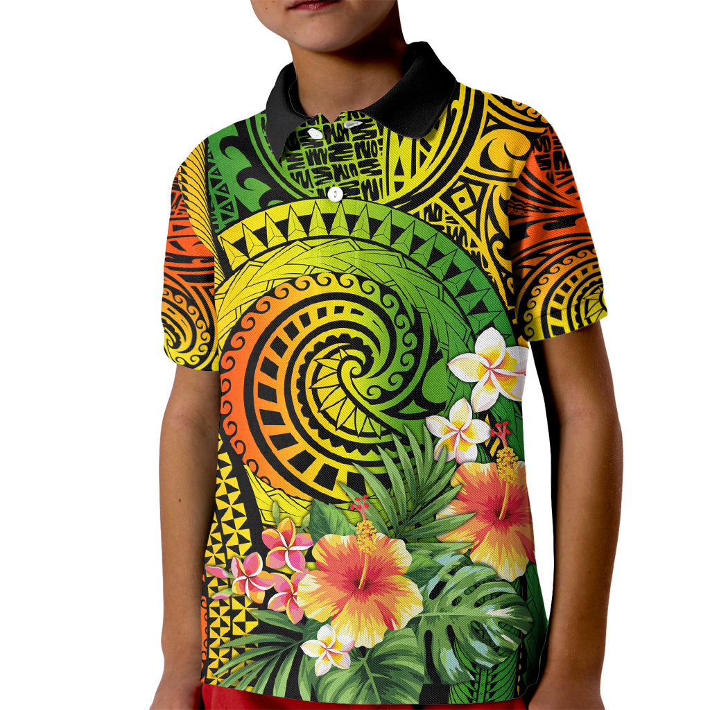 Polynesia Kid Polo Shirt Pasifika Tribal with Tropical Flowers LT9 Kid Reggae - Polynesian Pride