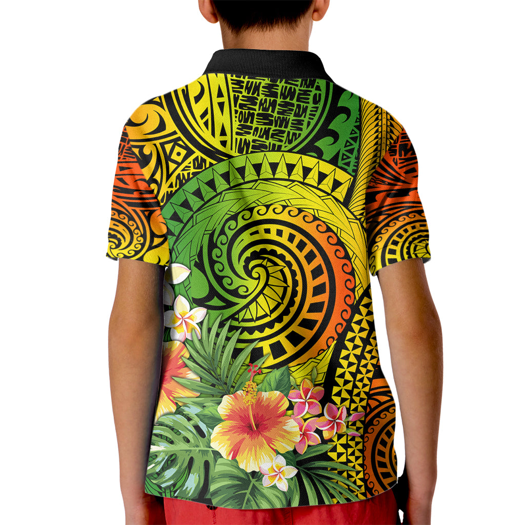 Polynesia Kid Polo Shirt Pasifika Tribal with Tropical Flowers LT9 - Polynesian Pride