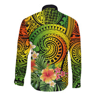 Polynesia Long Sleeve Button Shirt Pasifika Tribal with Tropical Flowers LT9 - Polynesian Pride