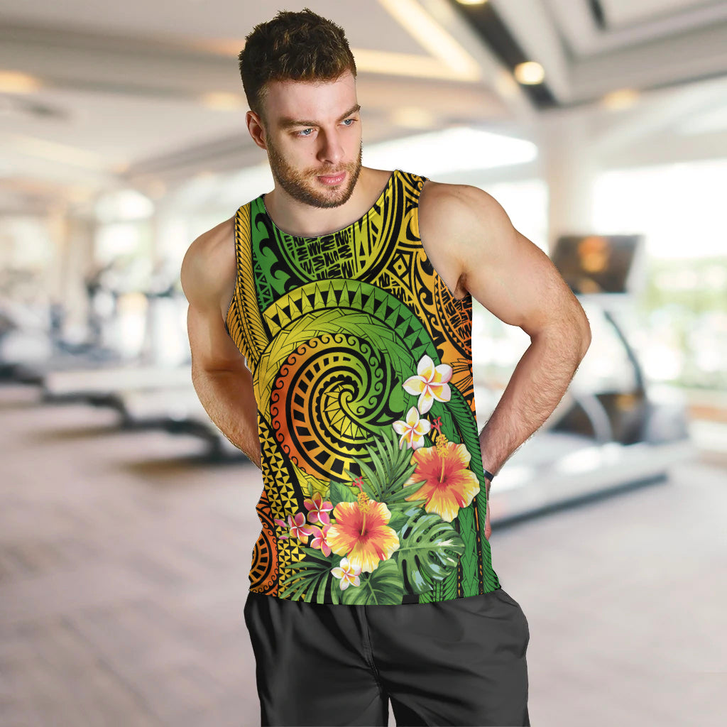 Polynesia Men Tank Top Pasifika Tribal with Tropical Flowers LT9 Reggae - Polynesian Pride