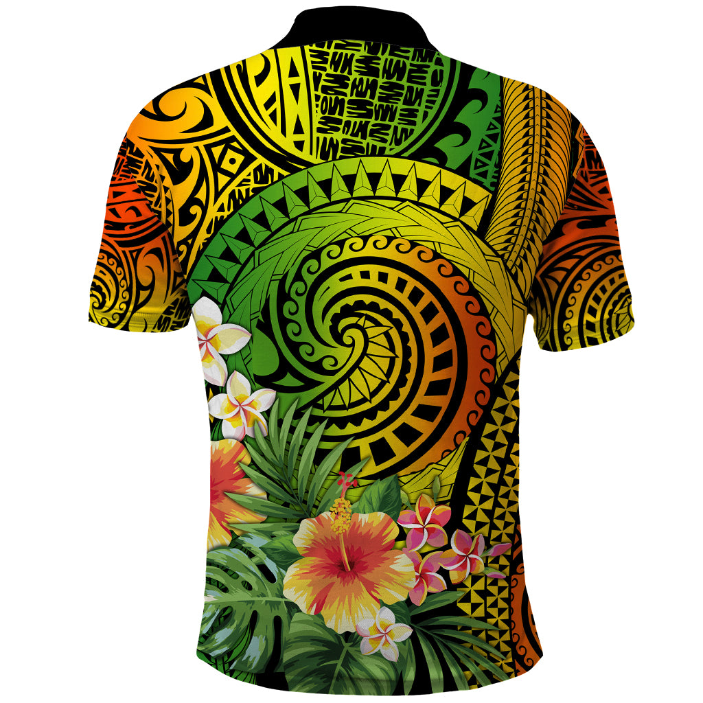 Polynesia Polo Shirt Pasifika Tribal with Tropical Flowers LT9 - Polynesian Pride