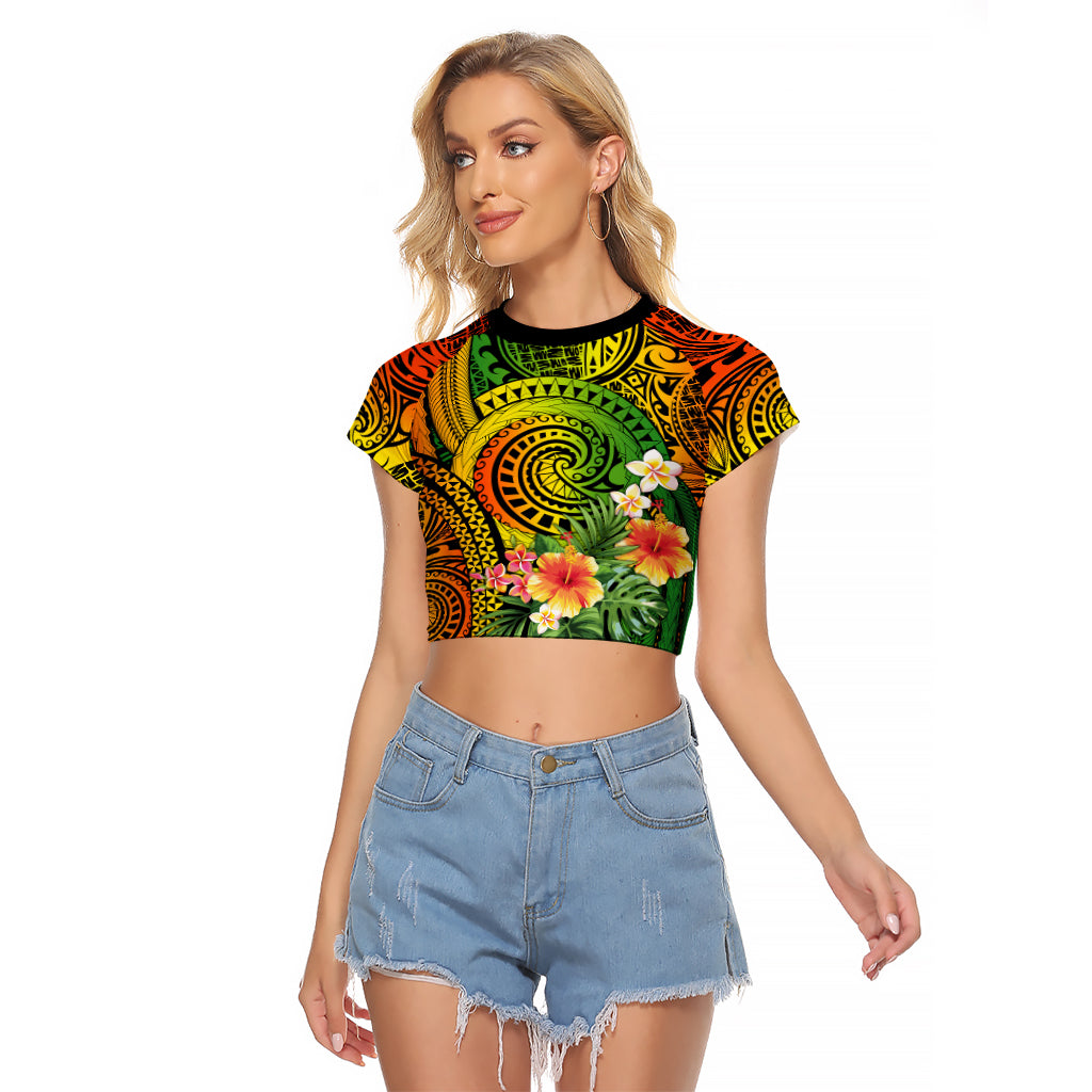 Polynesia Raglan Cropped T Shirt Pasifika Tribal with Tropical Flowers LT9 Female Reggae - Polynesian Pride