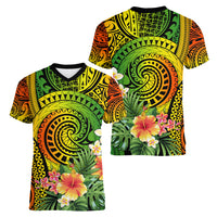 Polynesia Women V Neck T Shirt Pasifika Tribal with Tropical Flowers LT9 - Polynesian Pride