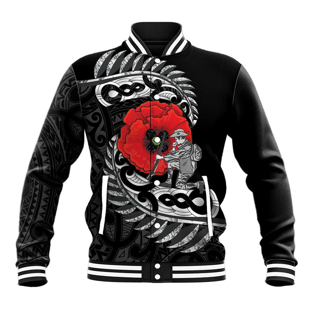 ANZAC Day Aotearoa Silver Fern Maori Personalised Baseball Jacket LT9 Unisex Black - Polynesian Pride