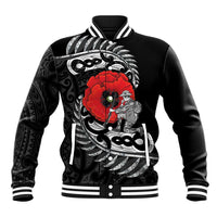 ANZAC Day Aotearoa Silver Fern Maori Personalised Baseball Jacket LT9 Unisex Black - Polynesian Pride