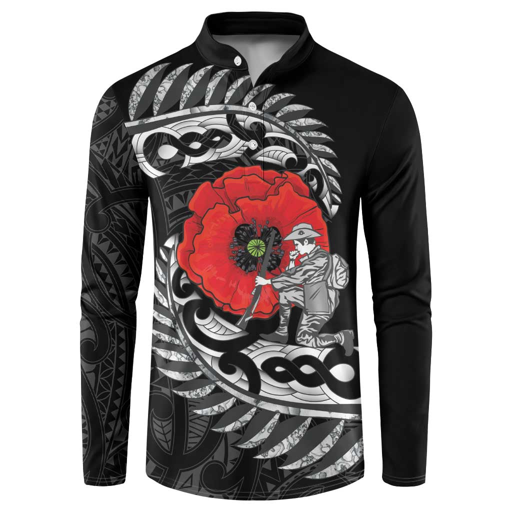 ANZAC Day Aotearoa Silver Fern Maori Personalised Button Sweatshirt LT9 Black - Polynesian Pride