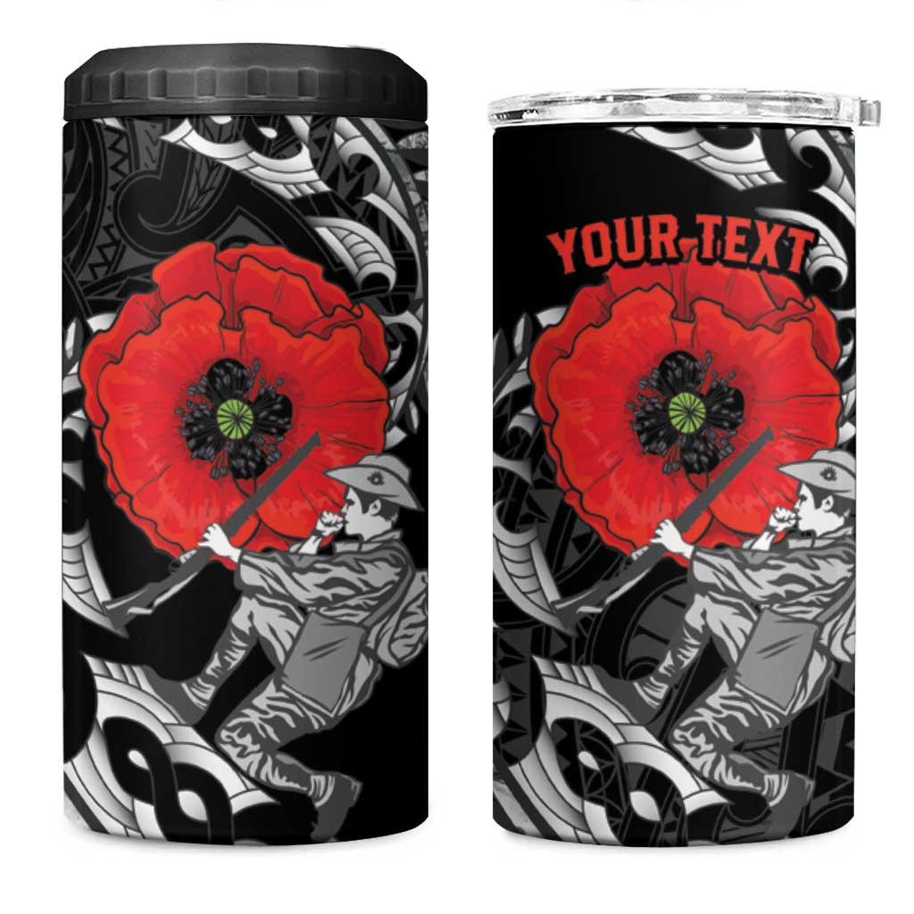 ANZAC Day Aotearoa Silver Fern Maori Personalised 4 in 1 Can Cooler Tumbler LT9 One Size: 16 oz Black - Polynesian Pride