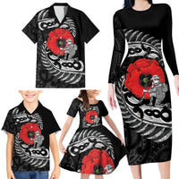 ANZAC Day Aotearoa Silver Fern Maori Personalised Family Matching Long Sleeve Bodycon Dress and Hawaiian Shirt