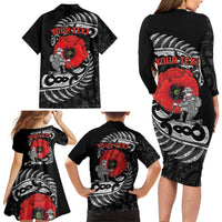 ANZAC Day Aotearoa Silver Fern Maori Personalised Family Matching Long Sleeve Bodycon Dress and Hawaiian Shirt
