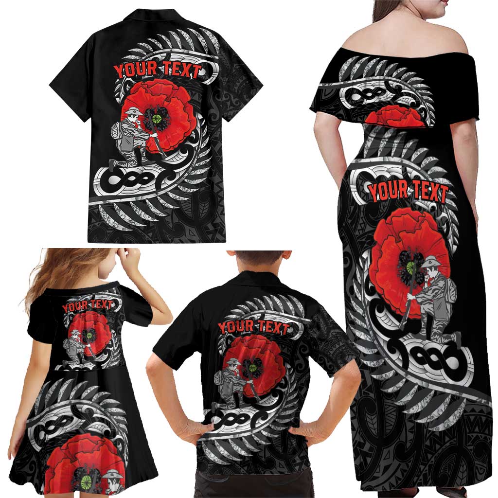 ANZAC Day Aotearoa Silver Fern Maori Personalised Family Matching Off Shoulder Maxi Dress and Hawaiian Shirt