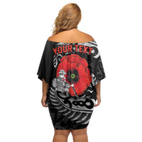 ANZAC Day Aotearoa Silver Fern Maori Personalised Family Matching Off Shoulder Short Dress and Hawaiian Shirt