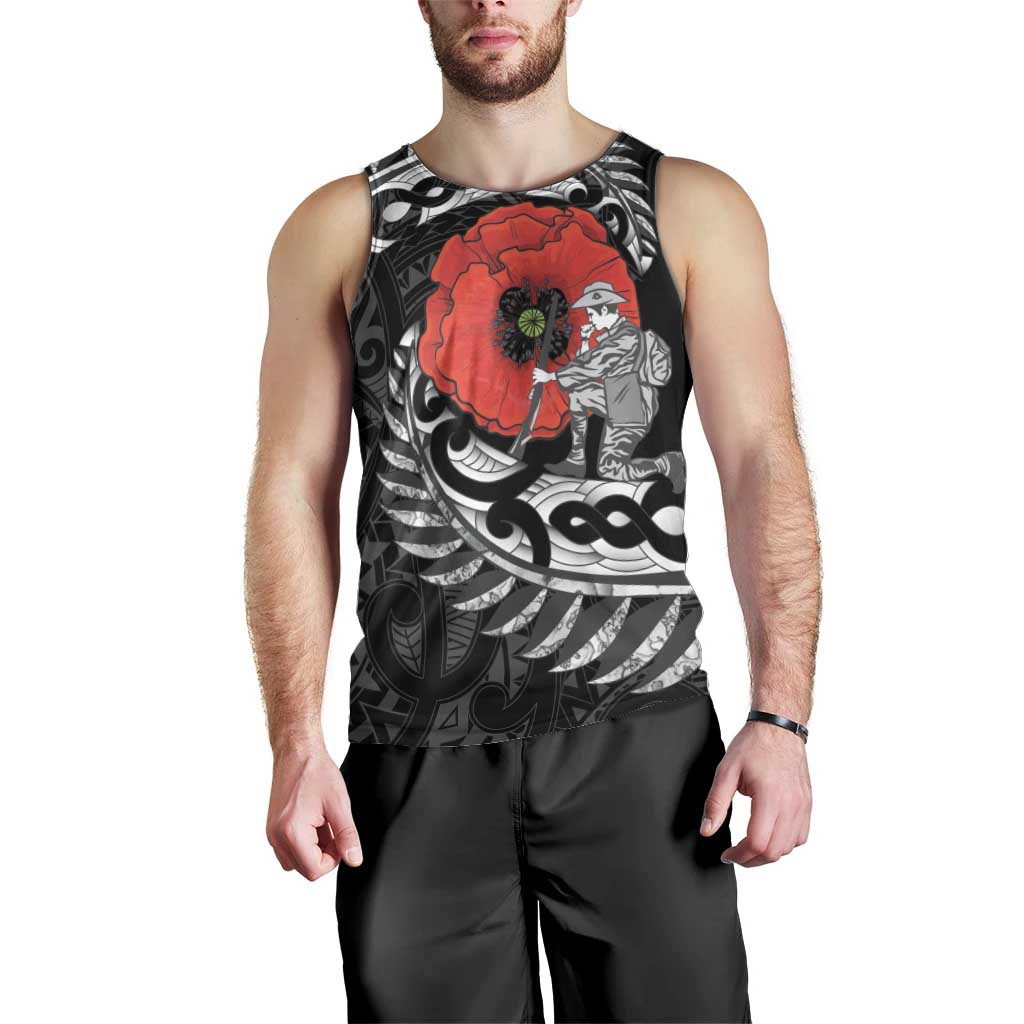 ANZAC Day Aotearoa Silver Fern Maori Personalised Men Tank Top LT9 - Polynesian Pride