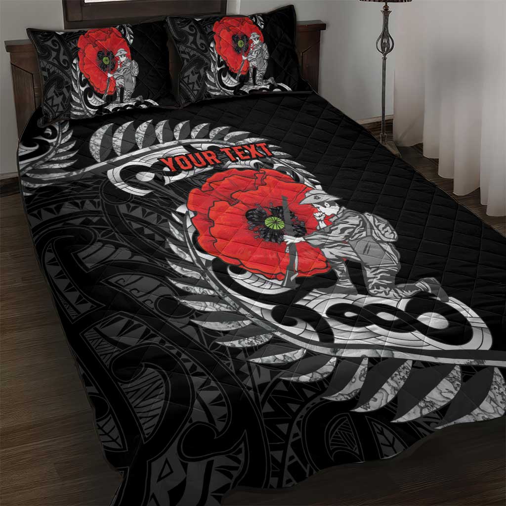 ANZAC Day Aotearoa Silver Fern Maori Personalised Quilt Bed Set LT9 Black - Polynesian Pride