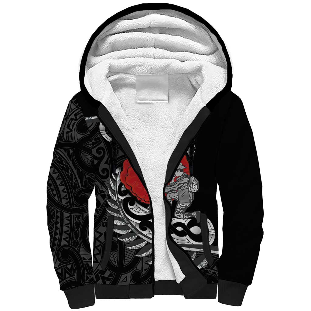 ANZAC Day Aotearoa Silver Fern Maori Personalised Sherpa Hoodie LT9 Unisex Black - Polynesian Pride