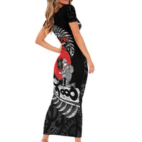 ANZAC Day Aotearoa Silver Fern Maori Personalised Short Sleeve Bodycon Dress
